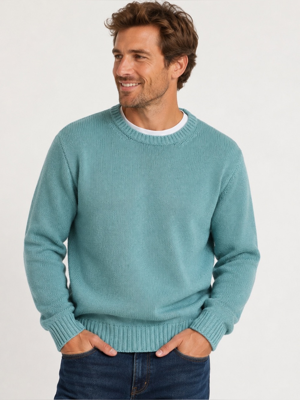 Ralph Lauren Purple Label Cashmere Blend Crewneck Sweater Aqua Blue Size Large